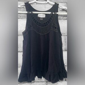 Urbanology Crochet Ruffled Hem Black Tank Top Medium